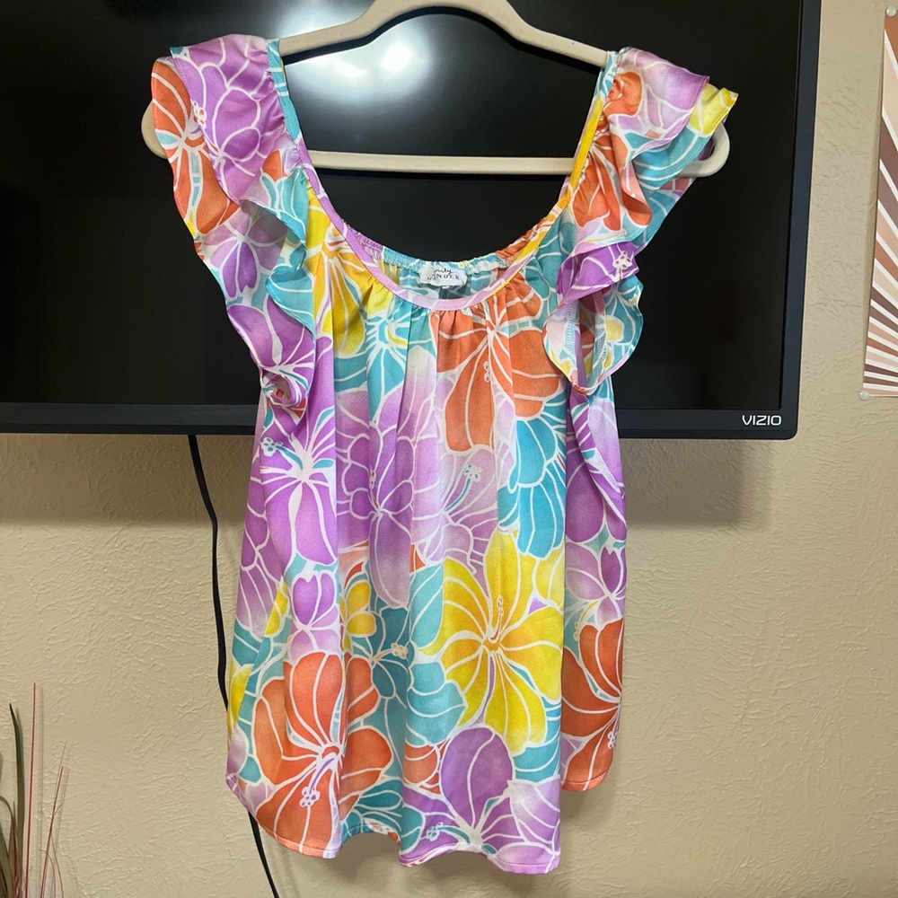 Wander Multicolor Floral Ruffle Sleeve Scoop Neck Camisole